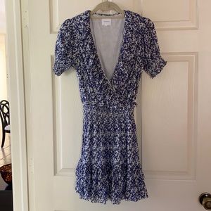 Ruffled smocked butterfly faux wrap dress, 0